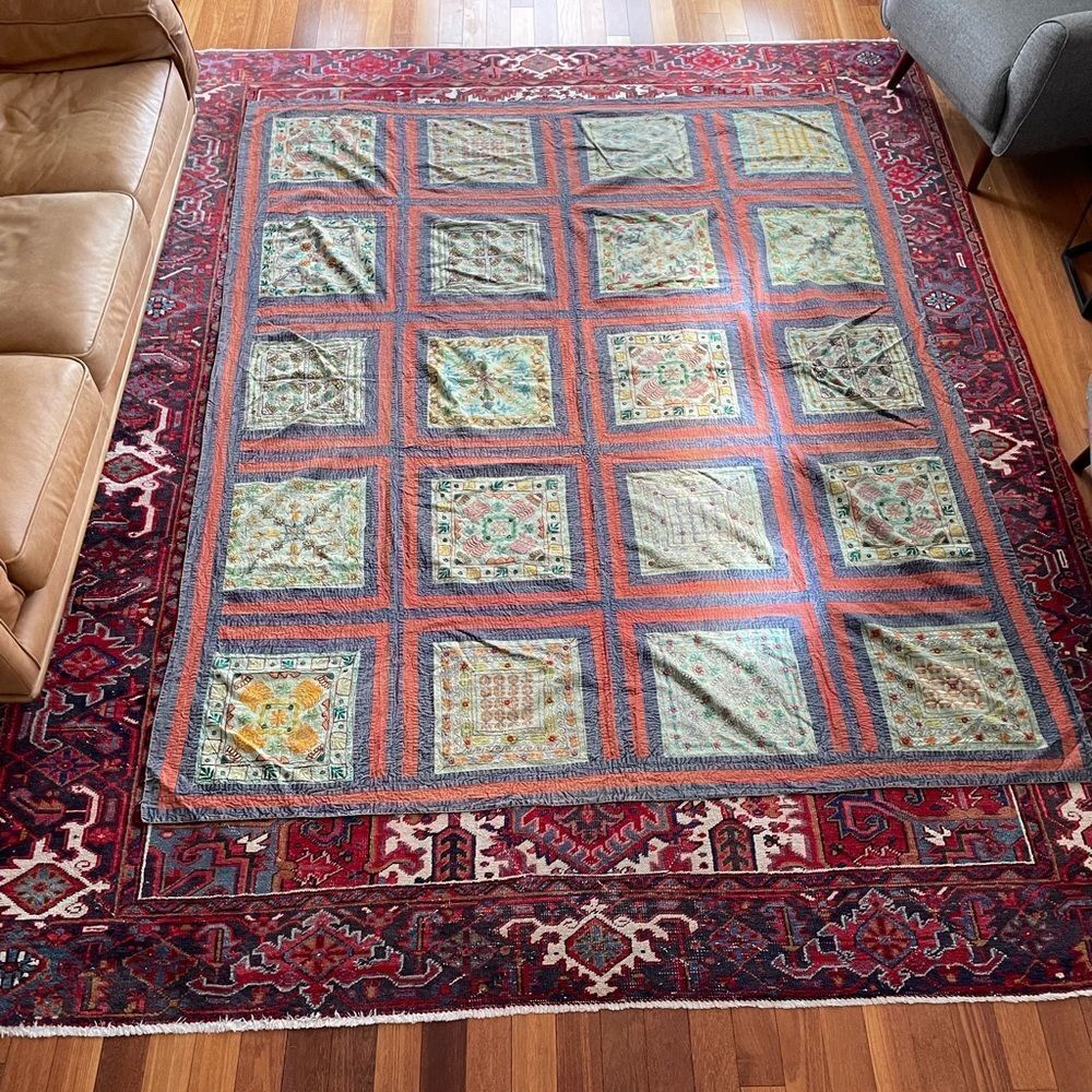 Vintage Handmade Indian Quilt Kantha Embroidery Mirror Work Queen King NWOT